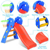 Kids plastic folding slide with basketball hoop, non-slip steps, and curved armrest for safe indoor play.