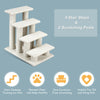 4-step beige pet stairs with 8 scratching posts, made of durable particle board, ideal for cats to climb and scratch.