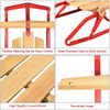 Kids wooden snow sled with red metal runners, flexible steering bar, and high-quality curved wood for smooth sliding.
