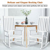 White wooden high back rocking chair with contoured seat and widened armrests, perfect for indoor and outdoor use.
