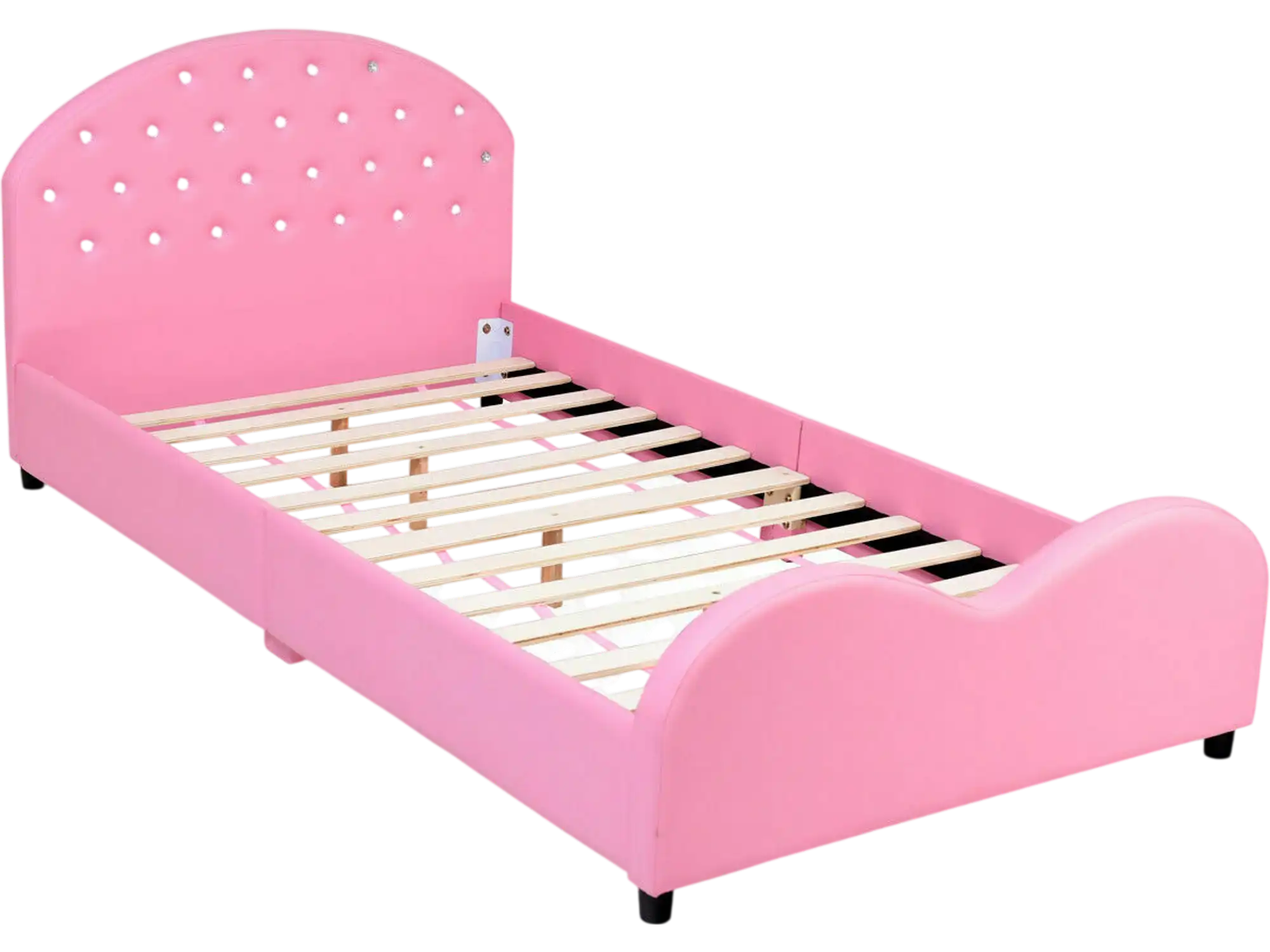 Costway Twin Upholstered Platform Toddler Bed Wood Slat Support 67152804 New