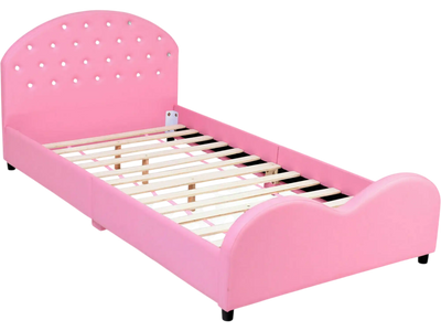 Costway Twin Upholstered Platform Toddler Bed Wood Slat Support 67152804 New