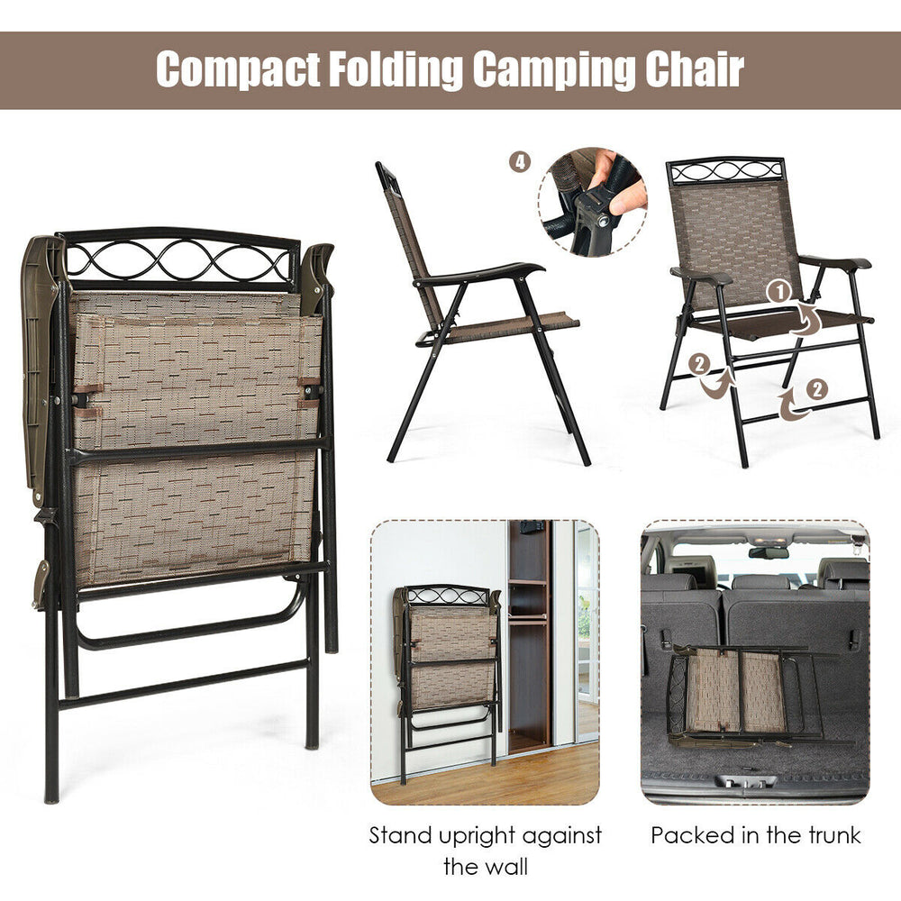 Compact folding patio chair with breathable fabric and heavy-duty steel frame, ideal for outdoor activities and easy.