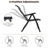 Folding rattan reclining chair with 5 adjustable positions, durable PE rattan, ideal for patio and outdoor relaxation.