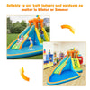Inflatable water slide bounce house with climbing wall and splash pool, perfect for kids' summer fun indoors or.