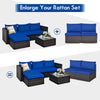 Armless patio rattan sofa set in navy with two cushions, ideal for outdoor relaxation and easy assembly.