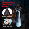 7.2 ft animated Halloween Soul Sucker decoration features a haunting hooded face and red flashing eyes for spine-chilling effects.