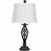 Black metal table lamp with white fabric shade, ideal for traditional decor, perfect for bedroom or living room use.