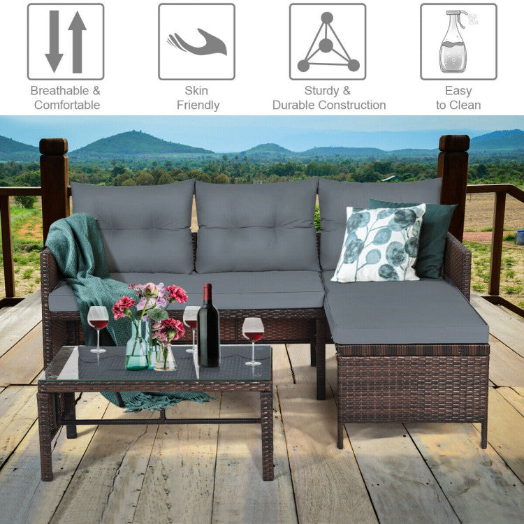Costway Outdoor Rattan Sofa Set with Coffee Table 3 Pieces New