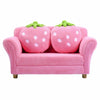 Kids strawberry armrest sofa in pink with two cute strawberry pillows, perfect for children's entertainment and leisure.