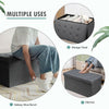 Foldable dark gray storage ottoman with removable bin, ideal for storing clothes and shoes, perfect for living room or.