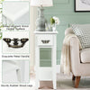 Narrow white 2-tier end table with sturdy rubber wood legs, drawer, and lower shelf for organized storage in small.