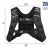 Adjustable 20 lb training weight vest with breathable material, reflective strips, and storage pocket for workouts.