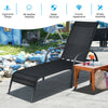 Black adjustable patio chaise lounge chair featuring a sturdy powder-coated steel frame, ideal for garden or balcony.