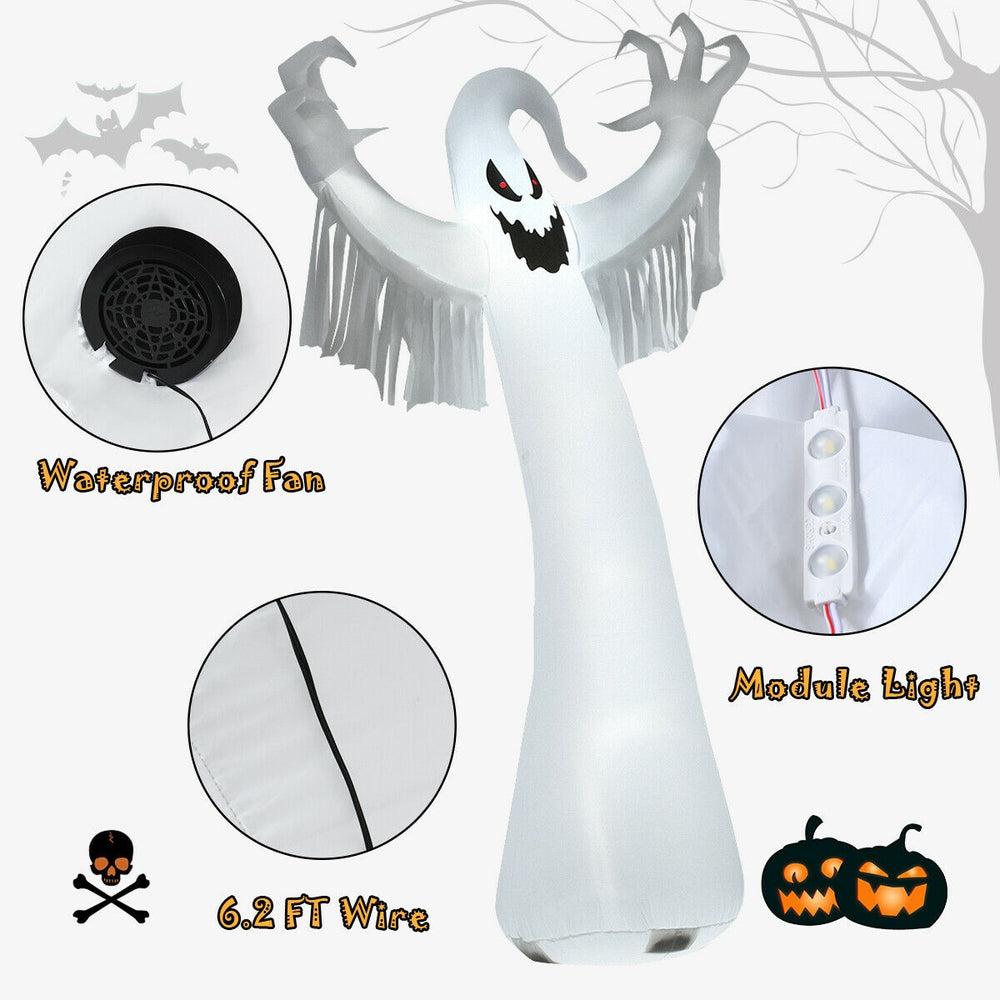 12 feet Halloween inflatable spooky ghost with LED lights, waterproof fabric, and built-in blower for outdoor.