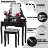 Vanity dressing table set in black with 10 dimmable bulbs, cushioned stool, and 360° rotating mirror for versatile use.