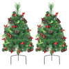 Set of 2 pre-lit 29-inch Christmas trees with ornaments, pine cones, and battery-powered design for festive decor.