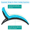 Turquoise folding patio lounge chair with ergonomic design and thick cushion, ideal for outdoor relaxation.