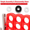 Jumbo 4 to Score game set with red frame and rings, designed for easy assembly and outdoor fun with family and friends.