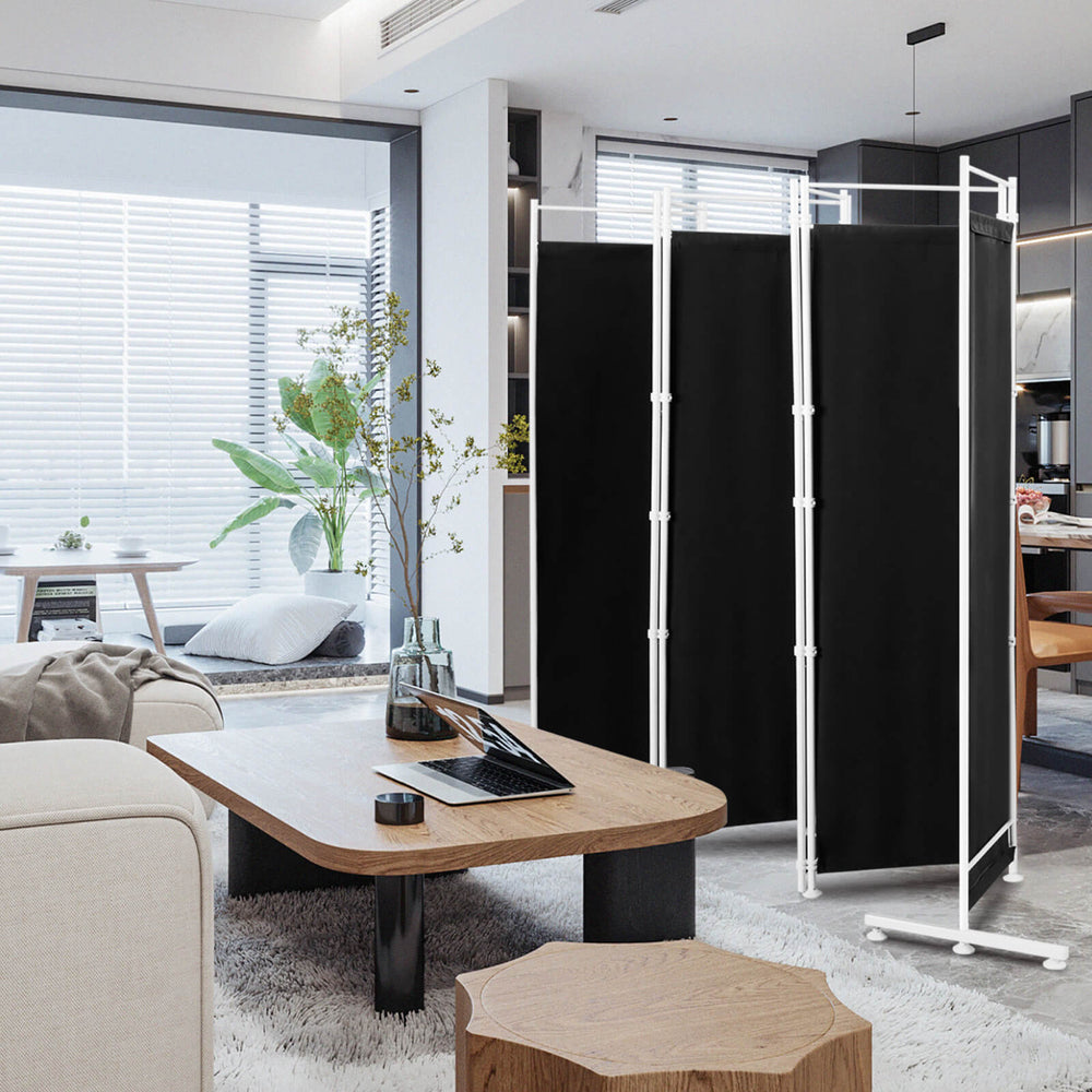 6-Panel Room Divider Folding Privacy Screen with Steel Support Base-Black - Gallery View 1 of 10
