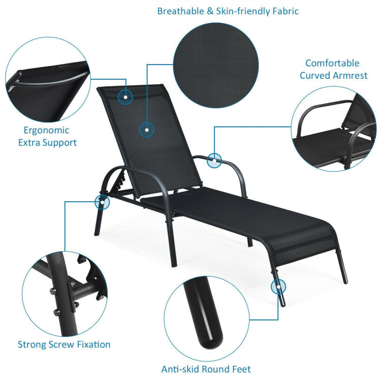 Costway Patio Furniture 2 PCS Outdoor Lounge Chair Chaise Fabric with Adjustable Backrest New