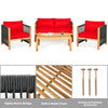4-piece acacia wood outdoor patio furniture set with red cushions, featuring a sturdy frame and elegant design for.