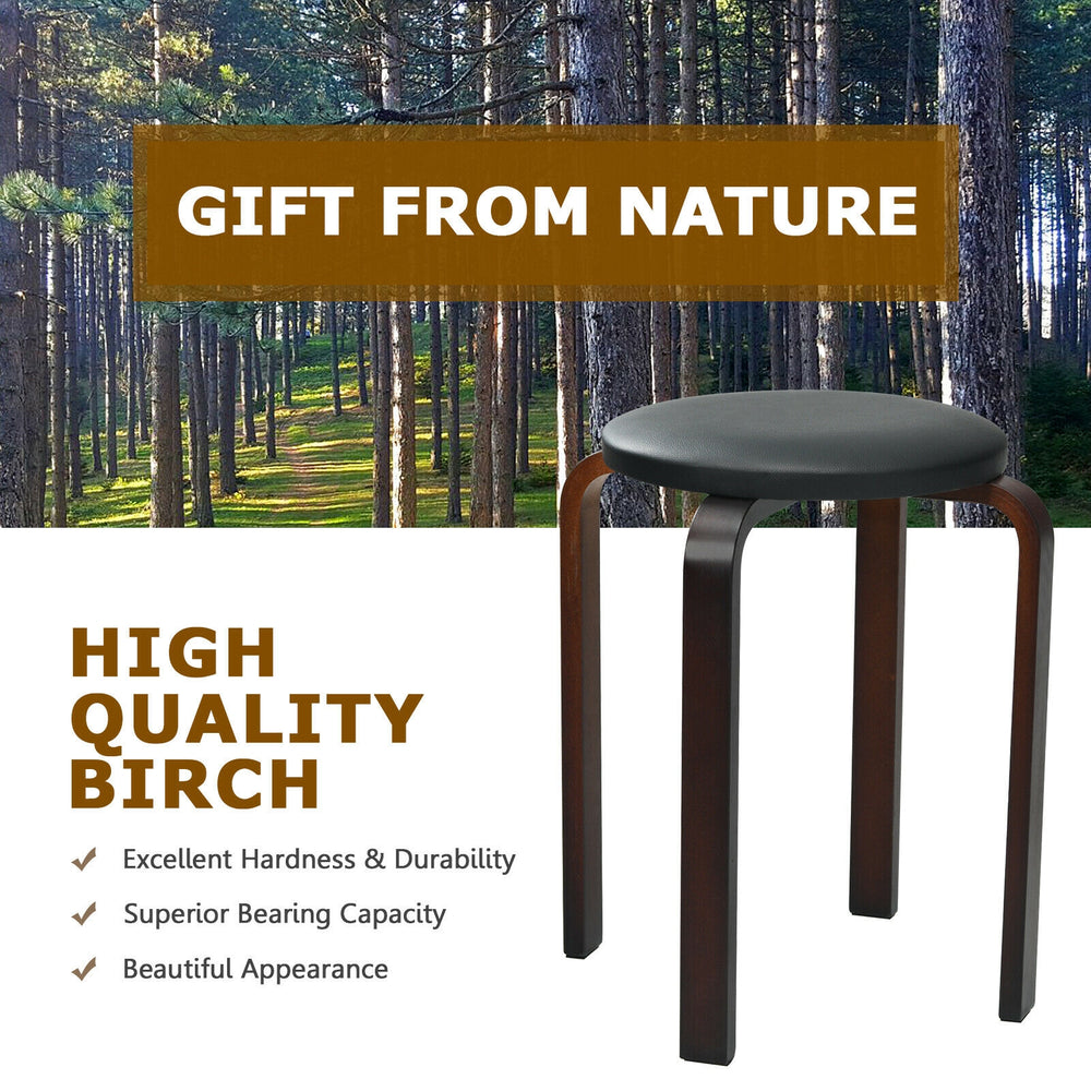 Stackable bentwood round stool with padded seat in black, made of high-quality birch for durability and comfort.