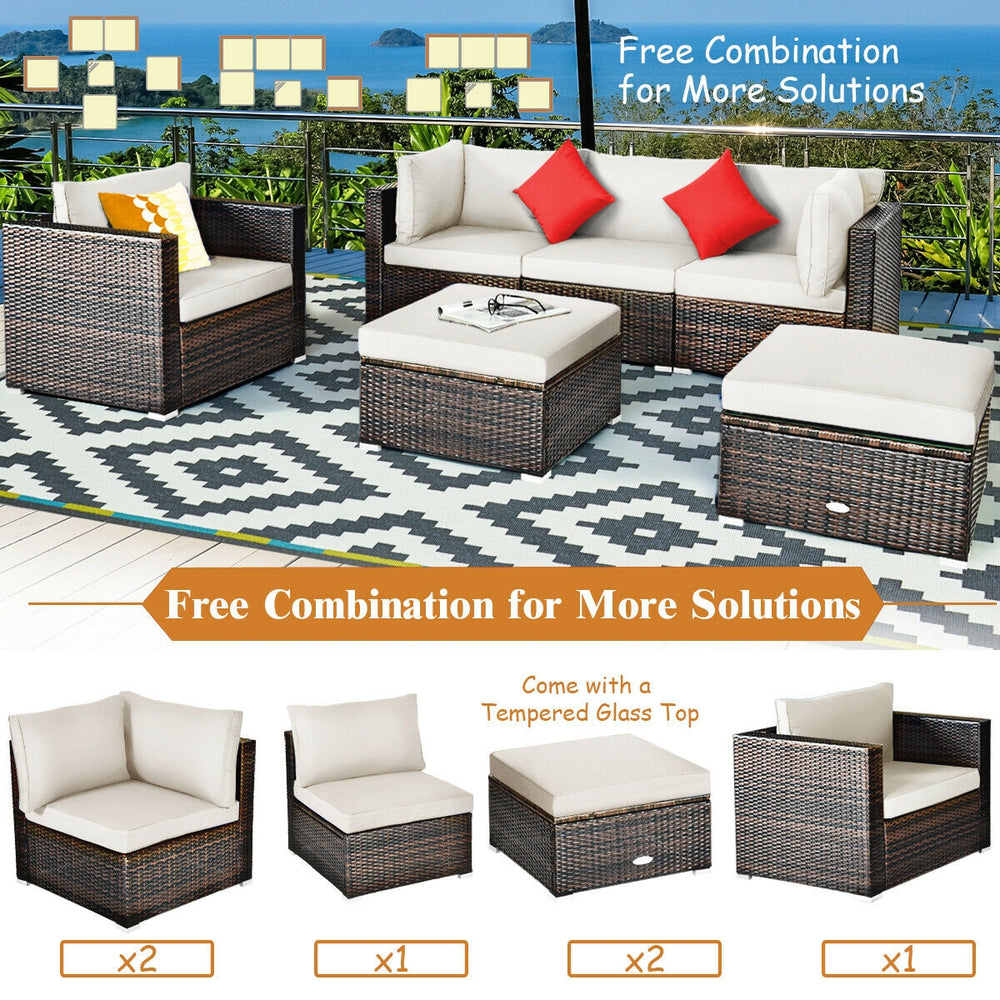 Costway Patio Rattan Furniture Set with Sectional Cushion 6 Piece New