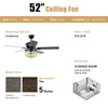 52-inch retro ceiling fan with reversible blades in coffee palm finish, featuring a beads lampshade for stylish home.