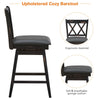 Black 24-inch swivel barstool with rubber wood legs, ergonomic backrest, and soft sponge cushion for comfort.