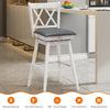 White swivel counter height barstool with rubberwood legs and PVC leather cushion, ideal for various settings.