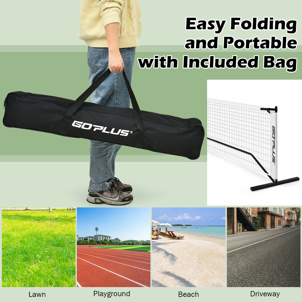Portable 22 feet pickleball net set with carrying bag, ideal for indoor and outdoor games, featuring a sturdy steel.