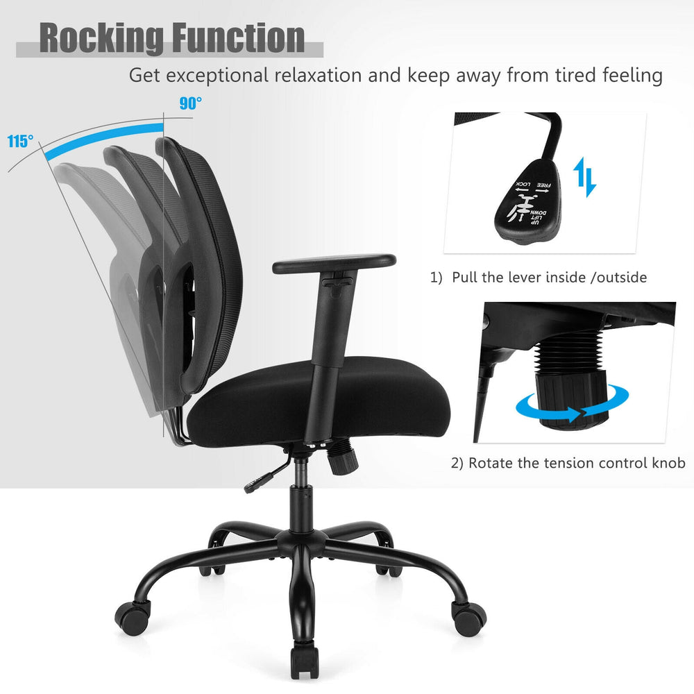 Ergonomic mesh office chair with adjustable lumbar support and rocking function, suitable for up to 400 lbs.