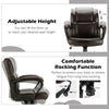 Adjustable leather executive office chair with armrests, featuring a padded cushion and rocking function for comfort.