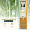 Bamboo tower hamper organizer with 3-tier storage shelves, eco-friendly design for laundry and household items.