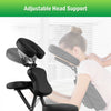 Adjustable head support on a PU leather pad travel massage chair, featuring a durable aluminum frame for versatile use.
