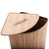 Bamboo laundry hamper with a thickened lid and PU leather handle, featuring a removable liner for odor prevention.