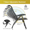 Adjustable backrest of a gray patio chair set, featuring a solid steel frame and ergonomic design for outdoor comfort.