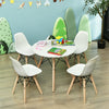 Children's chair set featuring four mini DSW chairs with wood legs, perfect for playrooms and nurseries.