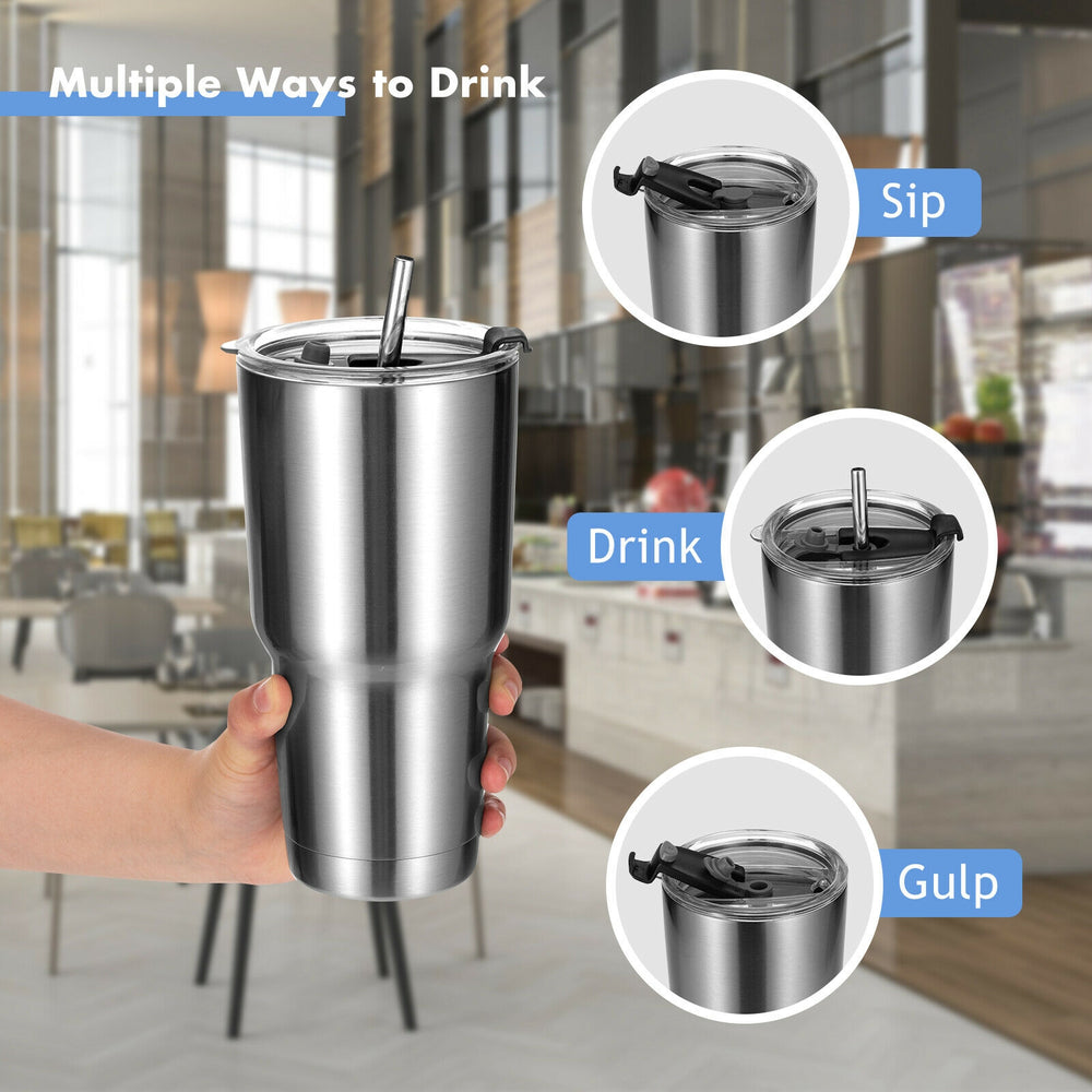 30oz stainless steel tumbler cup with lid, featuring double wall vacuum insulation for hot and cold drinks, ideal for.