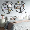 Circular wall-mounted 4-tier rack in black metal, perfect for displaying decor in modern minimalist rooms.