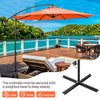 10 feet offset umbrella in orange with 8 ribs and cross base, ideal for providing shade on patios or decks.