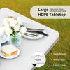 Large HDPE tabletop with smooth surface, perfect for outdoor dining and easy to clean, ideal for camping and gatherings.