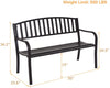 Dimensions of a 50-inch patio garden bench with a solid steel frame, showcasing weight limit and ergonomic design for.