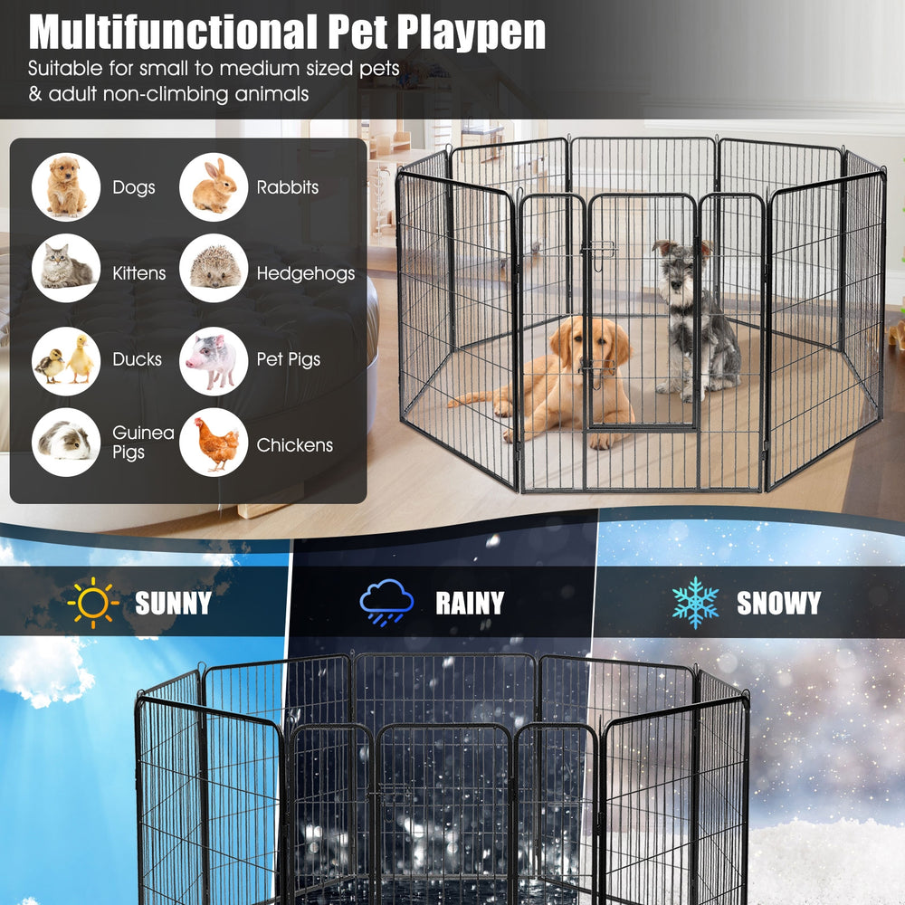 Heavy-duty 8-panel pet playpen with door, rust-resistant coating, ideal for dogs and small animals, suitable for.