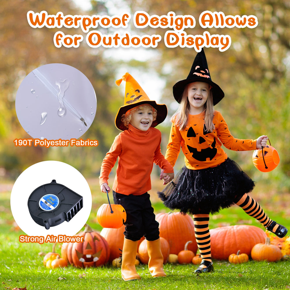 Two 3-foot Halloween inflatable eyeballs with air blower, made of waterproof polyester, perfect for outdoor display.