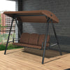 3-seat outdoor porch swing with adjustable canopy and removable cushions, perfect for backyard relaxation.