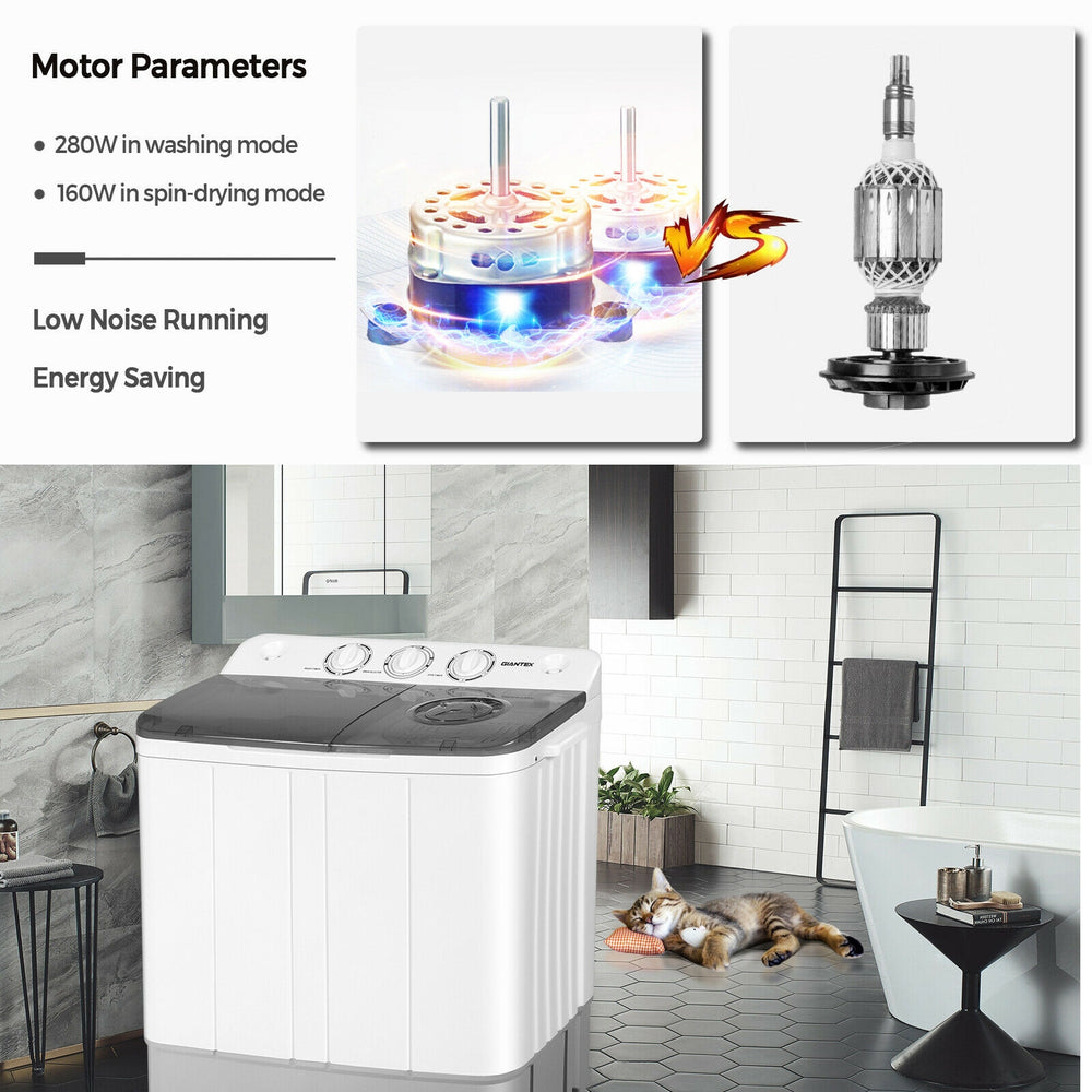 Portable 2-in-1 washing machine in gray with twin tub design, 22lbs capacity, for efficient washing and spinning.