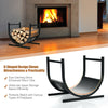 U-shaped 17-inch firewood rack in black steel, designed for efficient wood storage and display in various spaces.