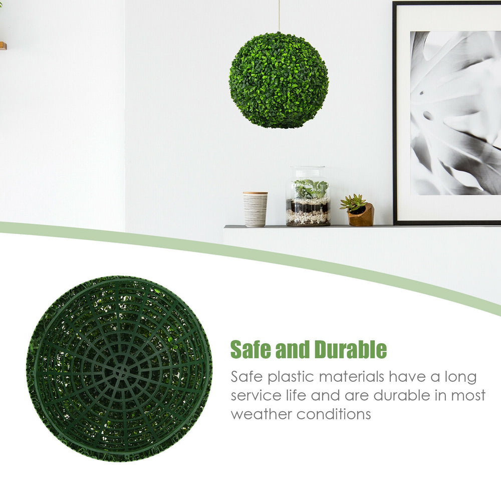15.7-inch artificial boxwood topiary ball set made of eco-friendly PE leaves, perfect for indoor and outdoor decor.
